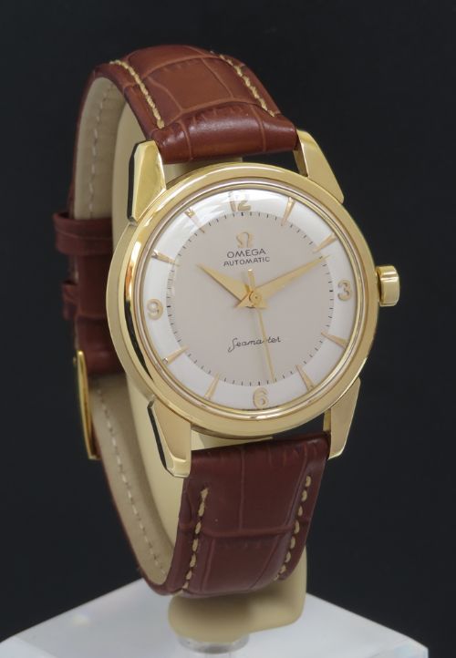 fig 2. SOLID 18CT 18K GOLD OMEGA SEAMASTER AUTOMATICE MENS VINTAGE WATCH WITH BOX C1958-59