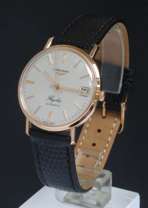 Mint Condition Solid 18ct 18k Rose Gold Longines Flagship Automatic Date Mens Vintage Watch C1966