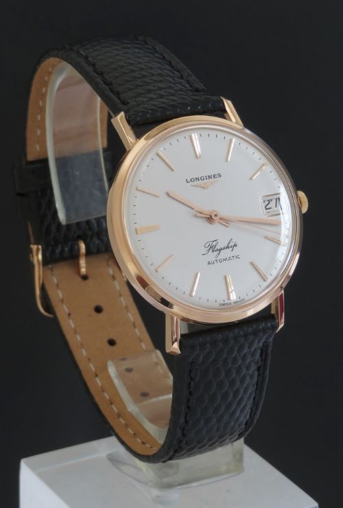 fig 3. MINT CONDITION SOLID 18CT 18K ROSE GOLD LONGINES FLAGSHIP AUTOMATIC DATE MENS VINTAGE WATCH C1966