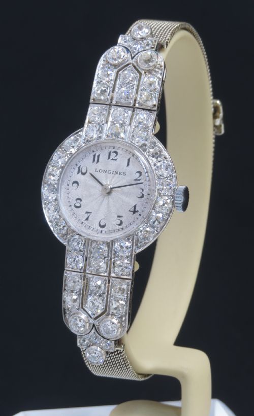 Incredible Longines Platinum and 5cts of Diamonds Art Deco Ladies Cocktail Watch Retailed by Harrods of London C1940