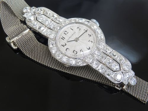 fig 2. INCREDIBLE LONGINES PLATINUM AND 5CTS OF DIAMONDS ART DECO LADIES COCKTAIL WATCH RETAILED BY HARRODS OF LONDON C1940