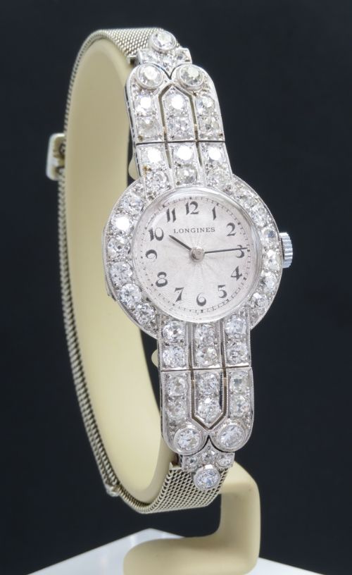 fig 3. INCREDIBLE LONGINES PLATINUM AND 5CTS OF DIAMONDS ART DECO LADIES COCKTAIL WATCH RETAILED BY HARRODS OF LONDON C1940