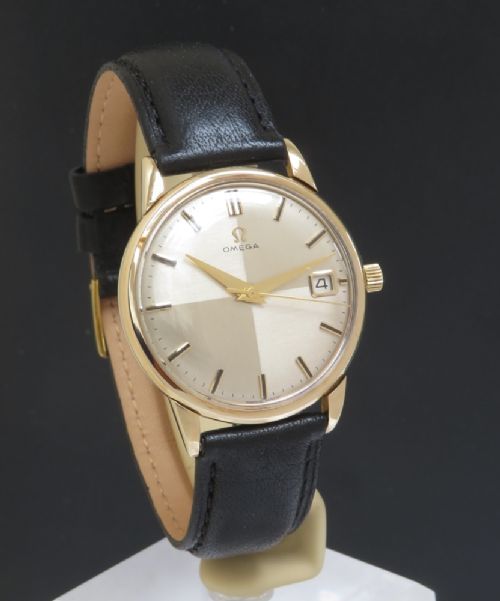 fig 1. STUNNING SOLID 9CT GOLD OMEGA CALIBRE 610 WITH HARLEQUIN DIAL c1964