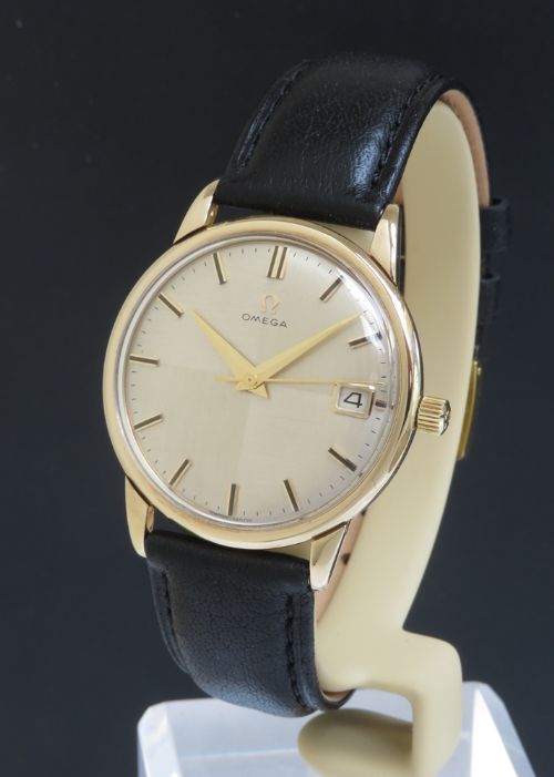 fig 2. STUNNING SOLID 9CT GOLD OMEGA CALIBRE 610 WITH HARLEQUIN DIAL c1964