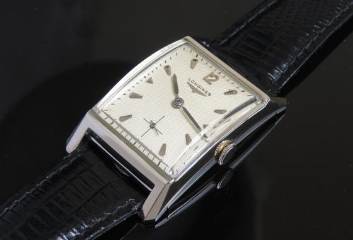 Rare Original Solid 14ct 14k White Gold Longines President Art Deo Mens Vintage Watch C1953-54