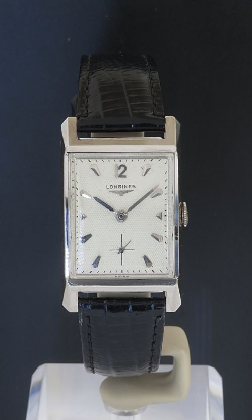 fig 1. RARE ORIGINAL SOLID 14CT 14K WHITE GOLD LONGINES PRESIDENT ART DEO MENS VINTAGE WATCH C1953-54
