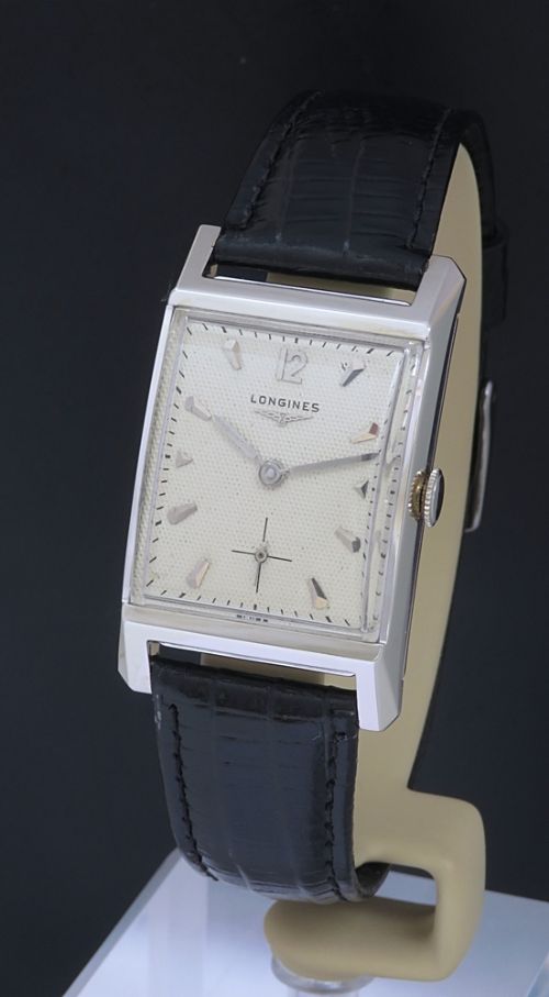 fig 3. RARE ORIGINAL SOLID 14CT 14K WHITE GOLD LONGINES PRESIDENT ART DEO MENS VINTAGE WATCH C1953-54