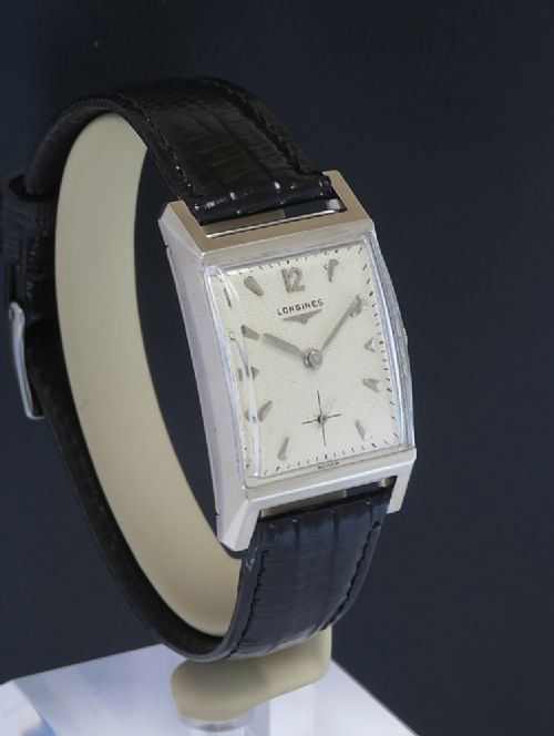 fig 4. RARE ORIGINAL SOLID 14CT 14K WHITE GOLD LONGINES PRESIDENT ART DEO MENS VINTAGE WATCH C1953-54
