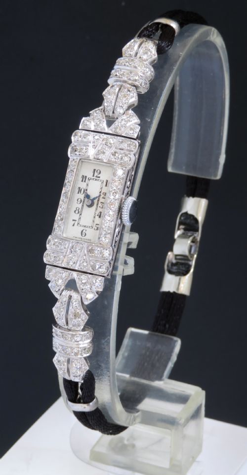 Platinum and Diamond Longines Art Deco Ladies Cocktail Watch C1930