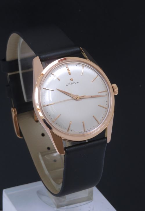 fig 1. STUNNING ORIGINAL SOLID 18CT 18K ROSE GOLD ZENITH CALIBRE 2522 MENS VINTAGE WATCH C1960