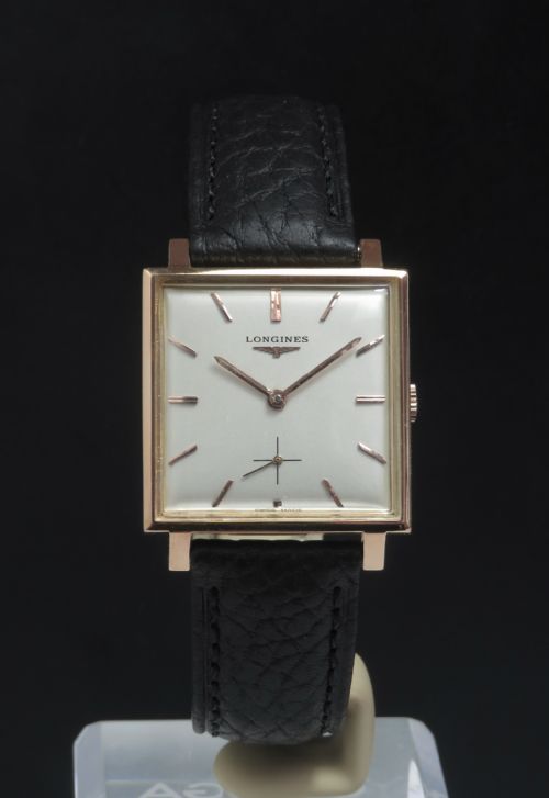 Wonderful Solid 18ct 18k Rose Gold Longines Square Oversize Mens Vintage Watch C1959