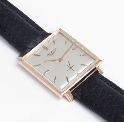 fig 2. WONDERFUL SOLID 18CT 18K ROSE GOLD LONGINES SQUARE OVERSIZE MENS VINTAGE WATCH C1959
