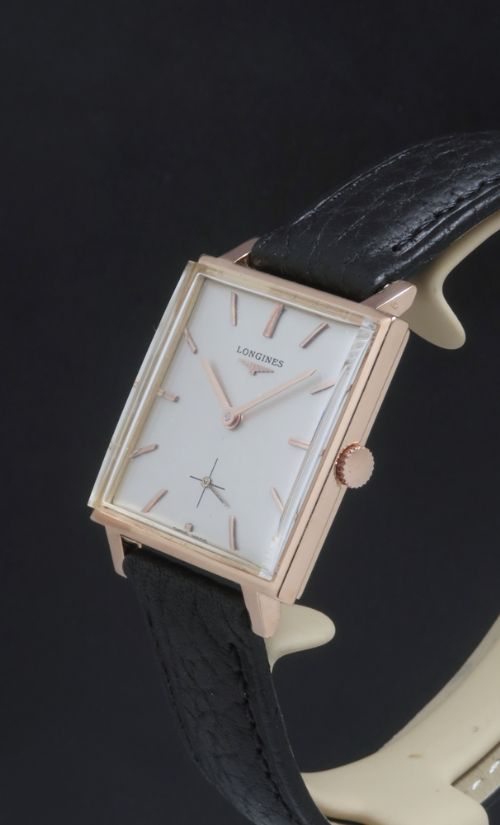 fig 3. WONDERFUL SOLID 18CT 18K ROSE GOLD LONGINES SQUARE OVERSIZE MENS VINTAGE WATCH C1959