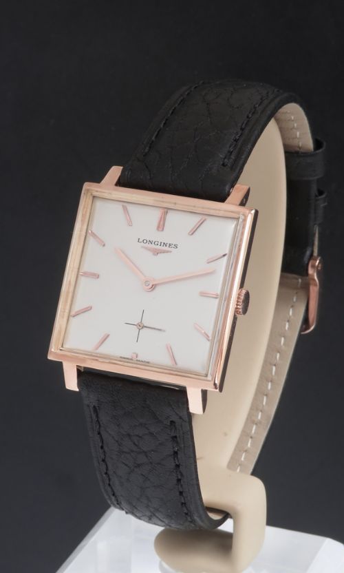 fig 4. WONDERFUL SOLID 18CT 18K ROSE GOLD LONGINES SQUARE OVERSIZE MENS VINTAGE WATCH C1959