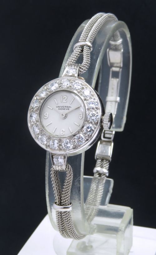 Beautiful Universal Geneve Platinum and Diamond Ladies Cocktail Watch C1950