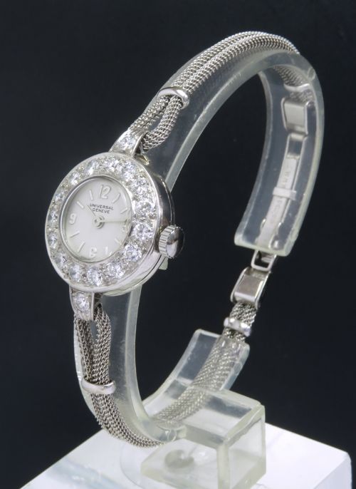 fig 2. BEAUTIFUL UNIVERSAL GENEVE PLATINUM AND DIAMOND LADIES COCKTAIL WATCH C1950