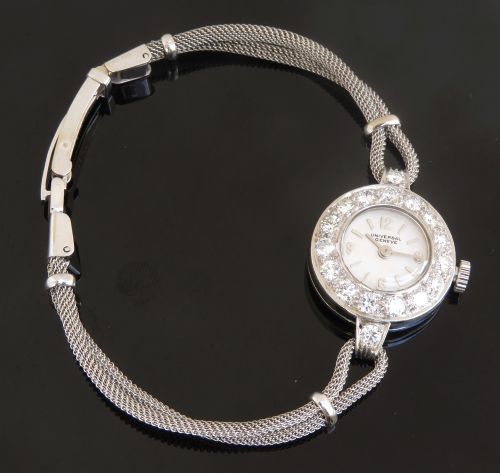 fig 4. BEAUTIFUL UNIVERSAL GENEVE PLATINUM AND DIAMOND LADIES COCKTAIL WATCH C1950