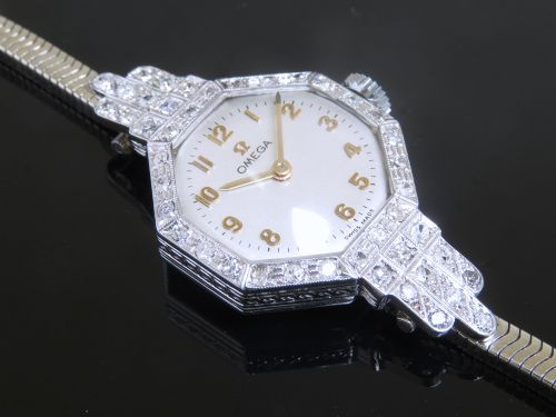 fig 5. BEAUTIFUL SOLID 18CT 18K WHITE GOLD AND DIAMOND OMEGA ART DECO LADIES COCKTAIL WATCH C1926