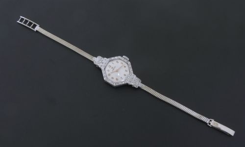 fig 6. BEAUTIFUL SOLID 18CT 18K WHITE GOLD AND DIAMOND OMEGA ART DECO LADIES COCKTAIL WATCH C1926