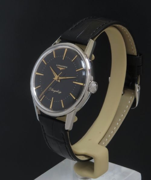 fig 1. EXTREMELY RARE ALL ORIGINAL BLACK DIAL LONGINES FLAGSHIP CALIBRE 30LS MENS VINTAGE WATCH C1961
