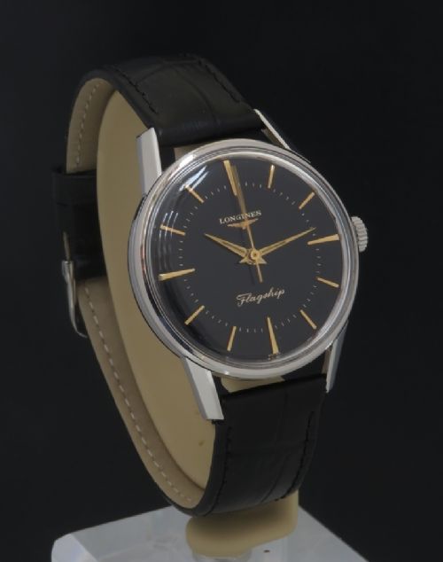 fig 4. EXTREMELY RARE ALL ORIGINAL BLACK DIAL LONGINES FLAGSHIP CALIBRE 30LS MENS VINTAGE WATCH C1961