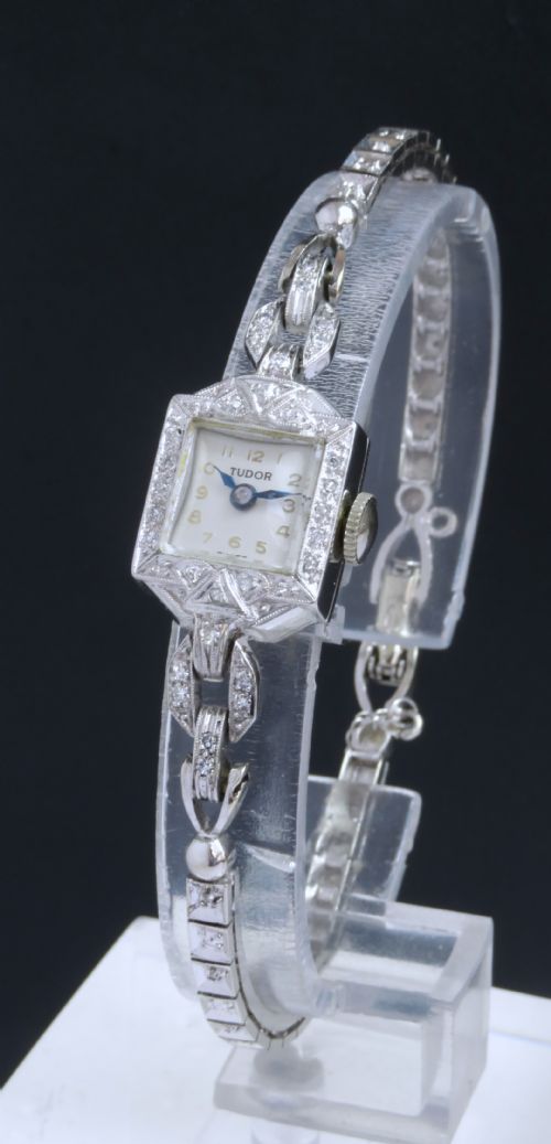 Beuatiful Rolex Tudor Platinum and Diamond Ladies Cocktail Watch C1950
