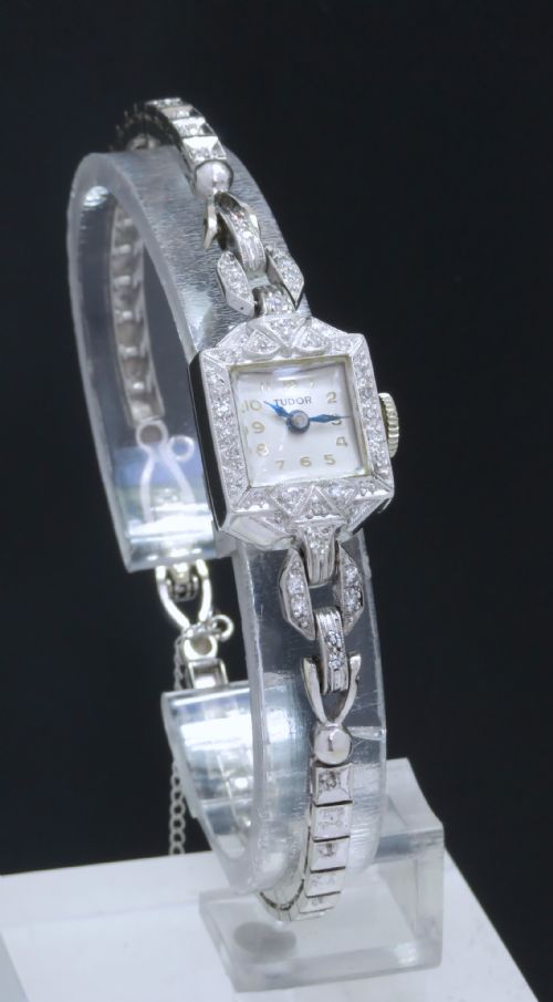 fig 1. BEUATIFUL ROLEX TUDOR PLATINUM AND DIAMOND LADIES COCKTAIL WATCH C1950