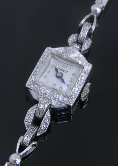 fig 5. BEUATIFUL ROLEX TUDOR PLATINUM AND DIAMOND LADIES COCKTAIL WATCH C1950