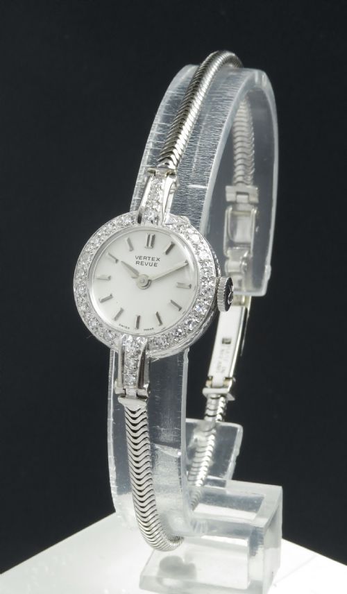 Lovely Solid 18ct White Gold and Diamond Ladies Cocktail Watch by Vertex with Box C1967