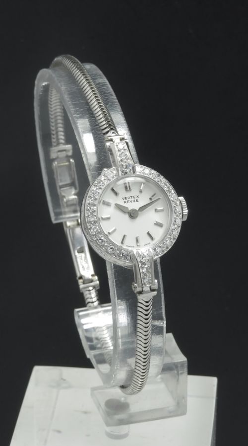 fig 2. LOVELY SOLID 18CT WHITE GOLD AND DIAMOND LADIES COCKTAIL WATCH BY VERTEX WITH BOX C1967