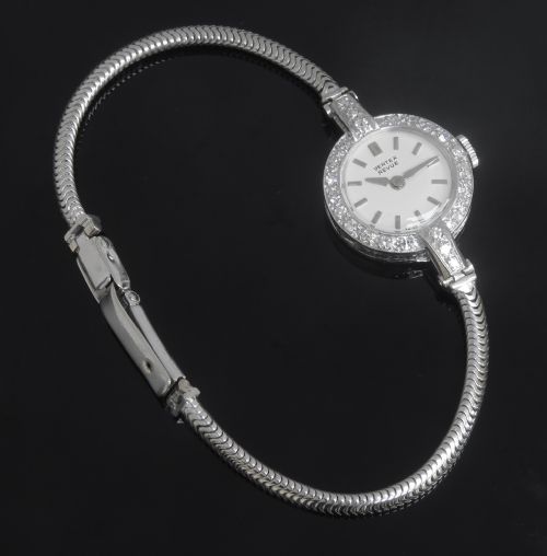 fig 3. LOVELY SOLID 18CT WHITE GOLD AND DIAMOND LADIES COCKTAIL WATCH BY VERTEX WITH BOX C1967