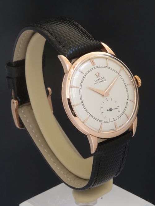 fig 3. STUNNING SOLID 18CT 18K ROSE GOLD OMEGA AUTOMATIC BUMPER MENS VINTAGE WATCH C1949