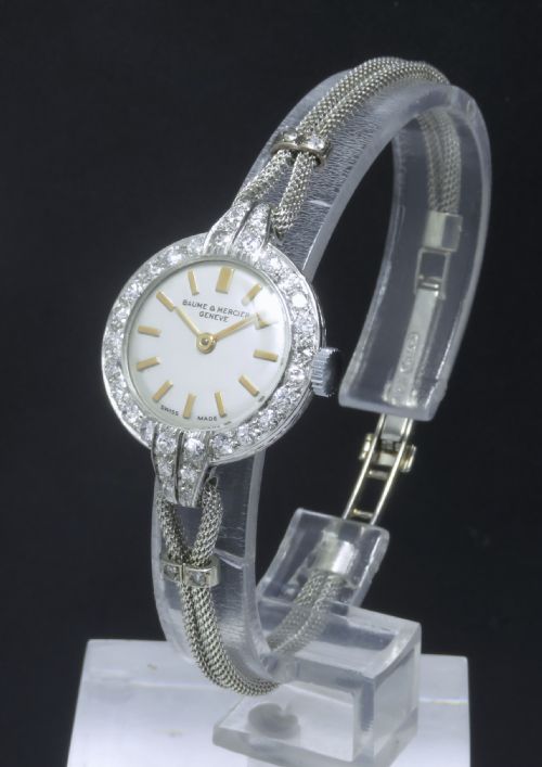 Beautiful Platinum and Diamond Baume and Mercier Ladies Cocktail Watch C1950