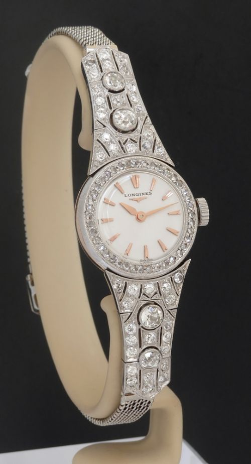 fig 2. EXQUISITE LONGINES PLATINUM ROSE GOLD AND DIAMONDS LADIES ART DECO COCKTAIL WATCH C1920
