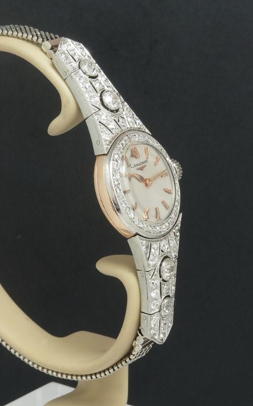 fig 3. EXQUISITE LONGINES PLATINUM ROSE GOLD AND DIAMONDS LADIES ART DECO COCKTAIL WATCH C1920