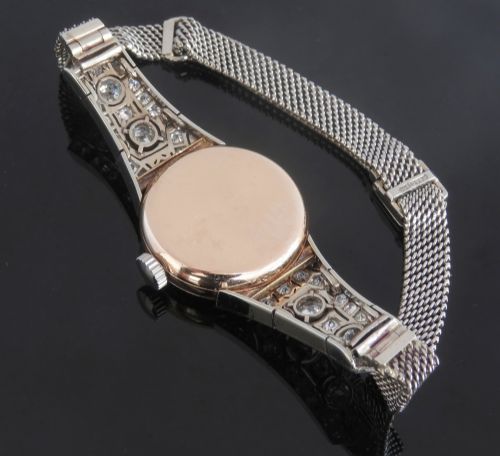 fig 5. EXQUISITE LONGINES PLATINUM ROSE GOLD AND DIAMONDS LADIES ART DECO COCKTAIL WATCH C1920