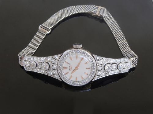 fig 6. EXQUISITE LONGINES PLATINUM ROSE GOLD AND DIAMONDS LADIES ART DECO COCKTAIL WATCH C1920