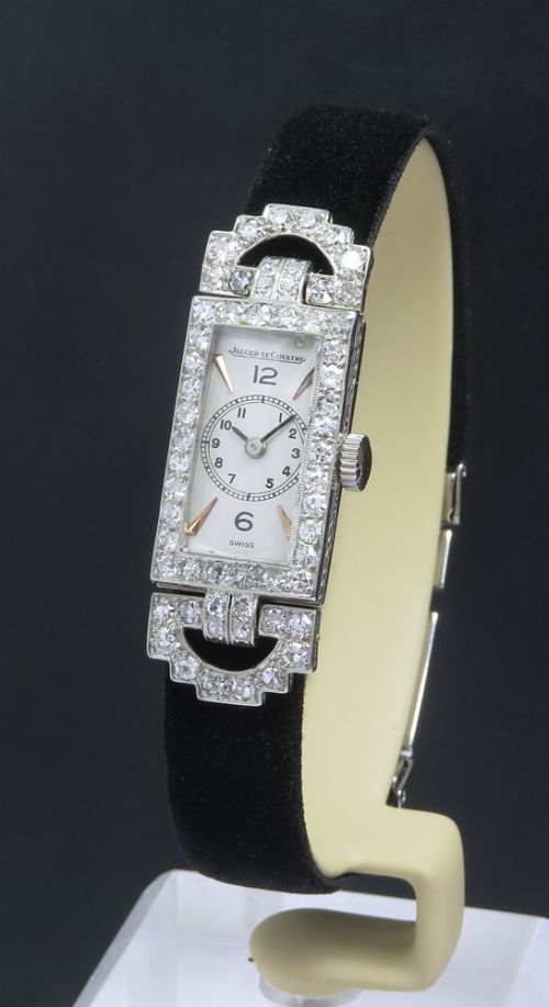 fig 1. STUNNING PLATINUM AND DIAMOND JAEGER-LECOULTRE ART DECO LADIES COCKTAIL WATCH 1930