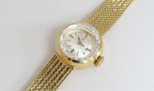 fig 6. MINT ORIGINAL CONDITION SOLID 18CT GOLD OMEGA SAPPHETTE LADIES COCKTAIL WATCH WITH BOX c1962