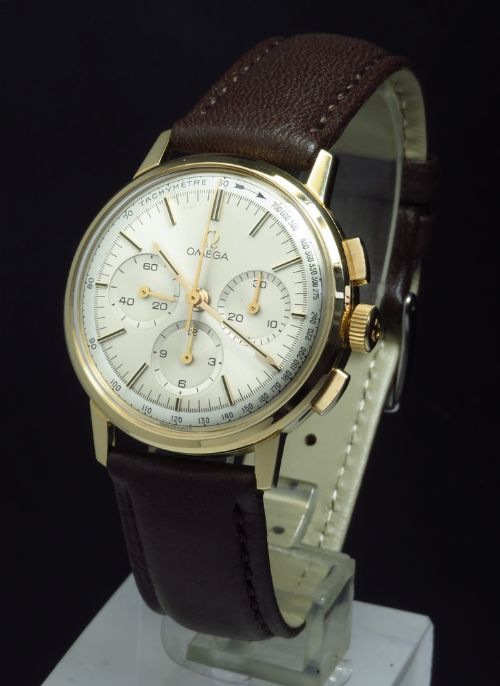 fig 6. INCREDIBLY RARE MINT ORIGINAL CONDITION SOLID 18CT 18K OMEGA CALIBRE 321 CHRONOGRAPH WITH ORIGINAL BOX C1964