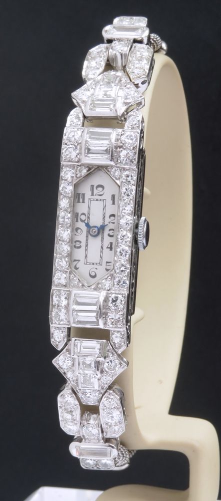 fig 1. STUNNING PLATINUM AND 3CTS OF DIAMONDS LONGINES ART DECO COCKTAIL WATCH C1930