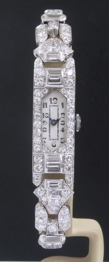 fig 2. STUNNING PLATINUM AND 3CTS OF DIAMONDS LONGINES ART DECO COCKTAIL WATCH C1930