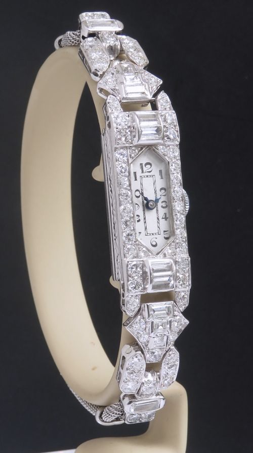 fig 3. STUNNING PLATINUM AND 3CTS OF DIAMONDS LONGINES ART DECO COCKTAIL WATCH C1930