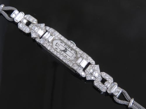 fig 4. STUNNING PLATINUM AND 3CTS OF DIAMONDS LONGINES ART DECO COCKTAIL WATCH C1930