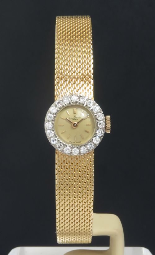 Beautiful Solid 18ct 18k Gold and Diamond Baume and Mercier Ladies Cocktail Watch with Papers C1969