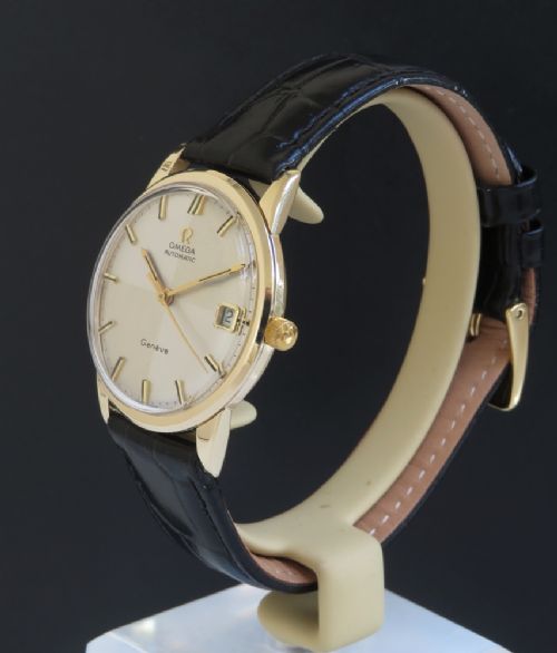 fig 1. SUPERB SOLID 9CT GOLD OMEGA GENEVE HARLEQUIN DIAL MENS VINTAGE WATCH C1969