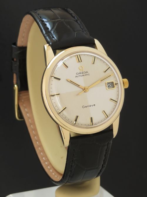 fig 3. SUPERB SOLID 9CT GOLD OMEGA GENEVE HARLEQUIN DIAL MENS VINTAGE WATCH C1969
