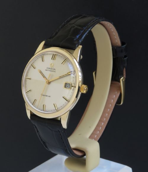 fig 4. SUPERB SOLID 9CT GOLD OMEGA GENEVE HARLEQUIN DIAL MENS VINTAGE WATCH C1969