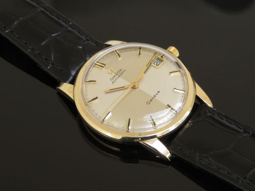 fig 6. SUPERB SOLID 9CT GOLD OMEGA GENEVE HARLEQUIN DIAL MENS VINTAGE WATCH C1969