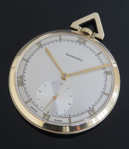 fig 2. MINT CONDITION SOLID 9CT ART DECO POCKET WATCH BY GARRARD THE CROWN JEWELLERS WITH ORIGINAL FITTED BOX C1964